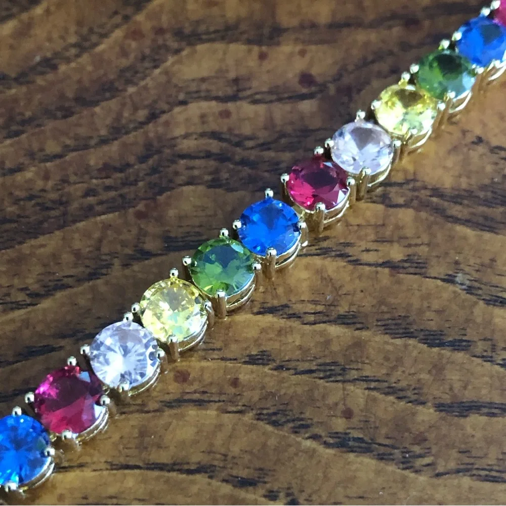 Ladies 18kt gold plated colorful 6mm faceted cubic zirconia tennis bracelet